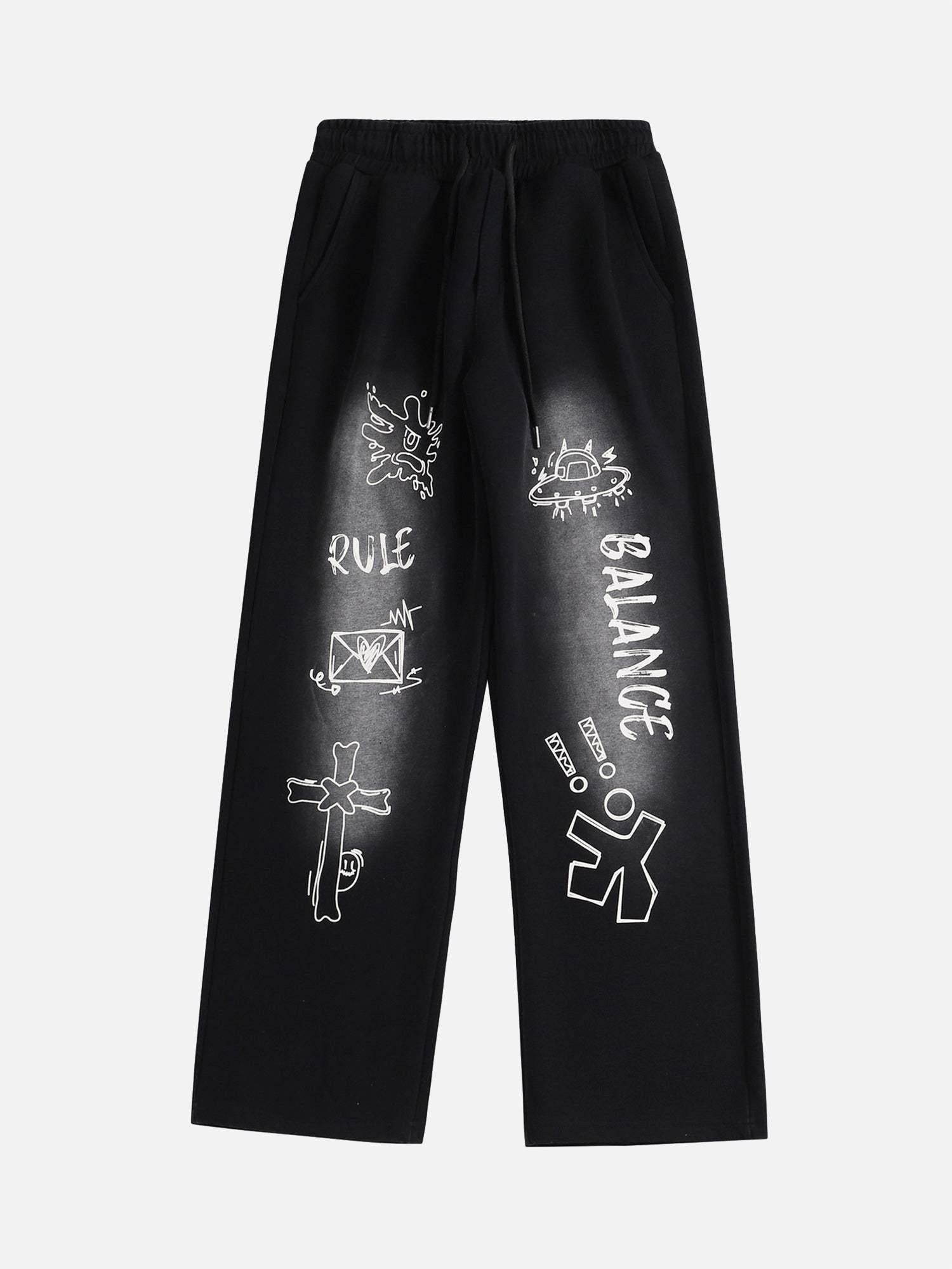 American Style Spray Painted Letters Washed Casual Sweatpants