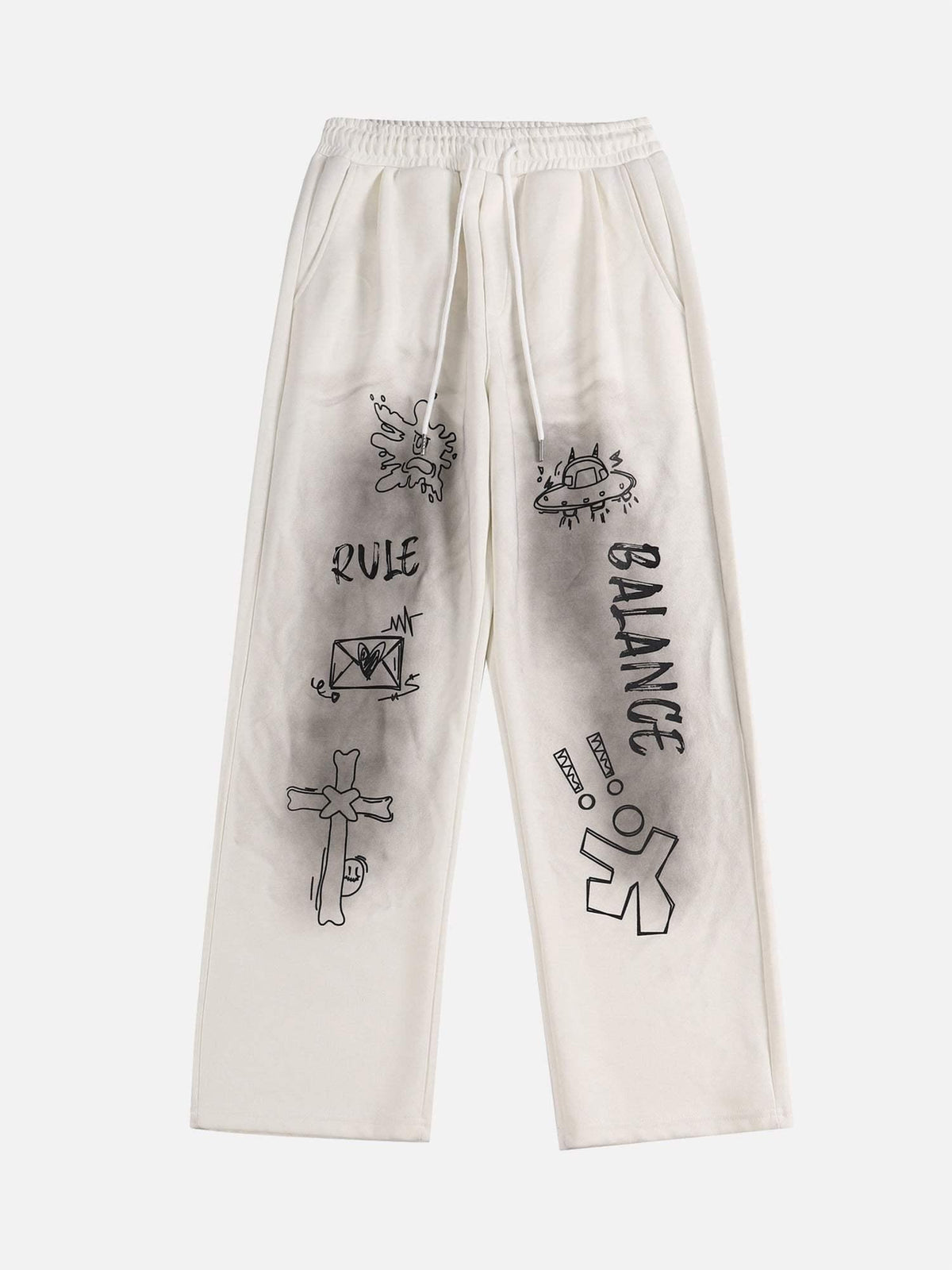 American Style Spray Painted Letters Washed Casual Sweatpants