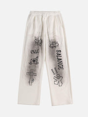 American Style Spray Painted Letters Washed Casual Sweatpants