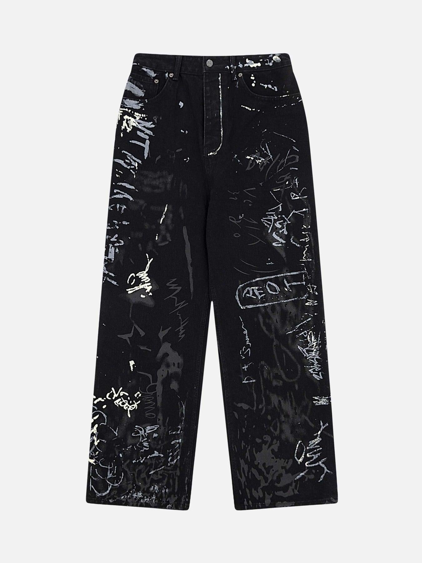 Americana Graffiti Letter Print Jeans