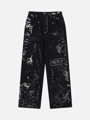 Americana Graffiti Letter Print Jeans