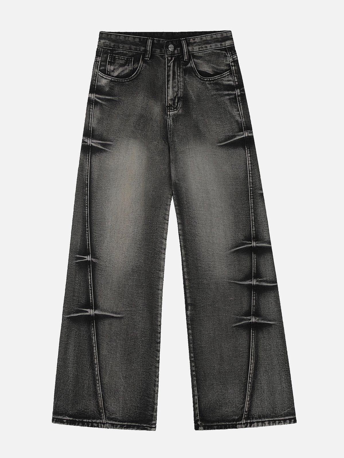 Arc-Stitched Washed Jeans