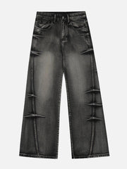 Arc-Stitched Washed Jeans