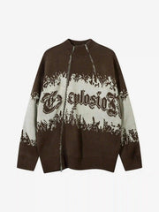 Asymmetric Jacquard Stitching With Two-Way Zipper Sweater