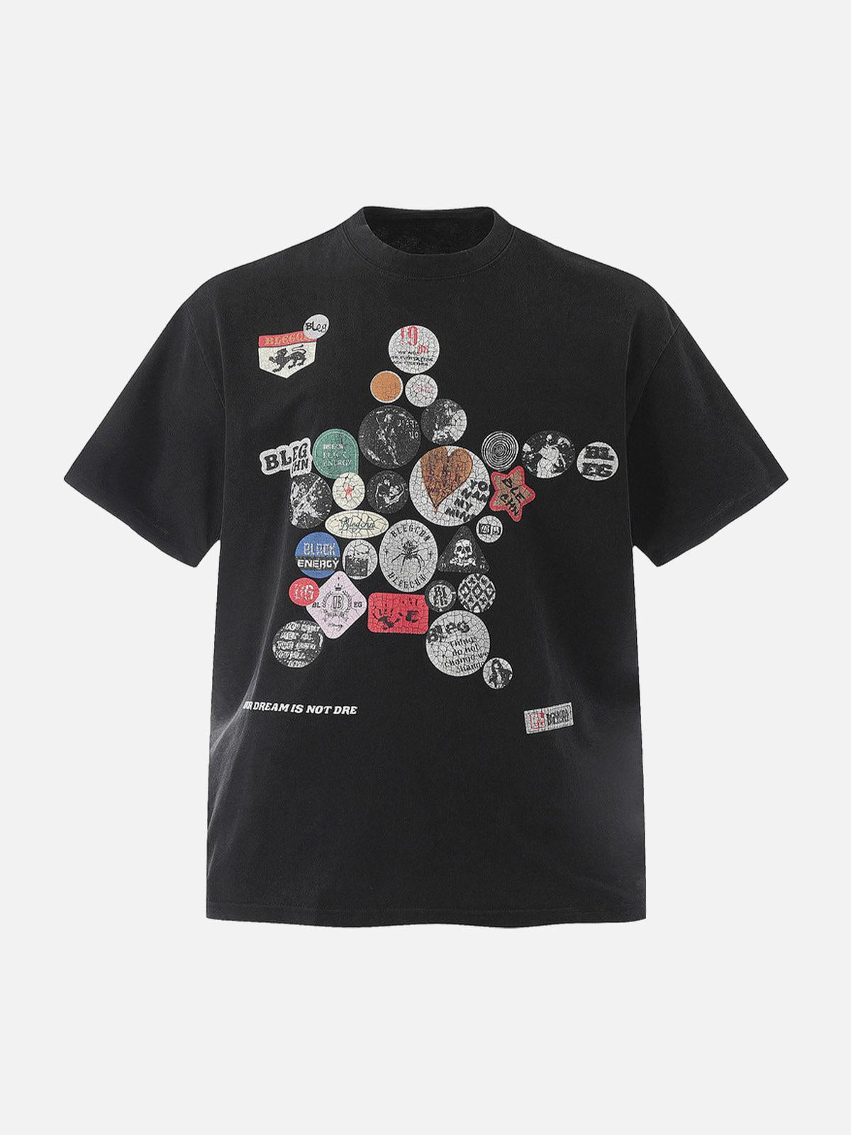 Badge Print Distressed Short Sleeve T-Shirt