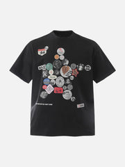 Badge Print Distressed Short Sleeve T-Shirt