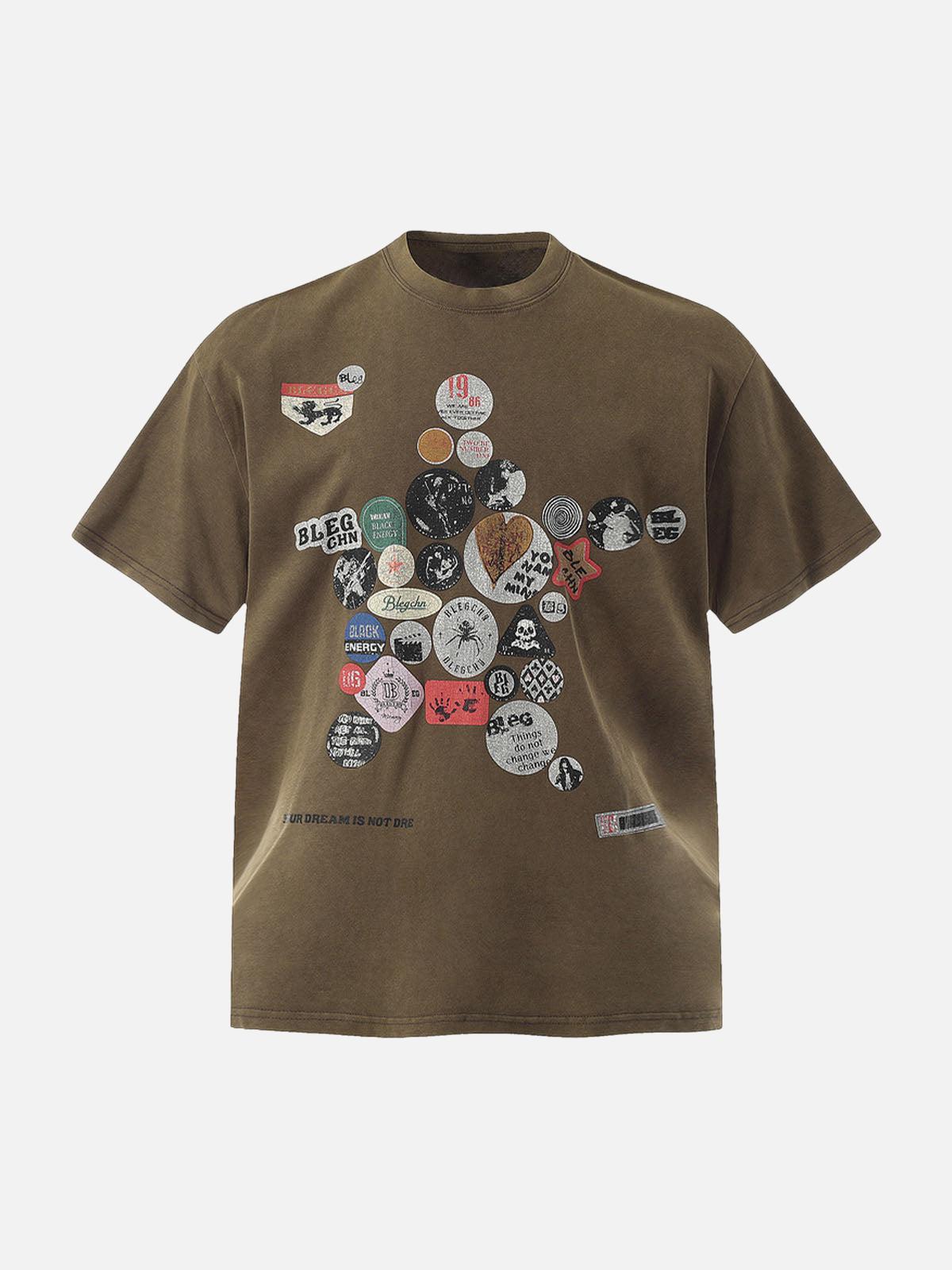 Badge Print Distressed Short Sleeve T-Shirt