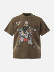 Badge Print Distressed Short Sleeve T-Shirt