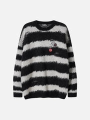 Badge Striped Ripped Sweater