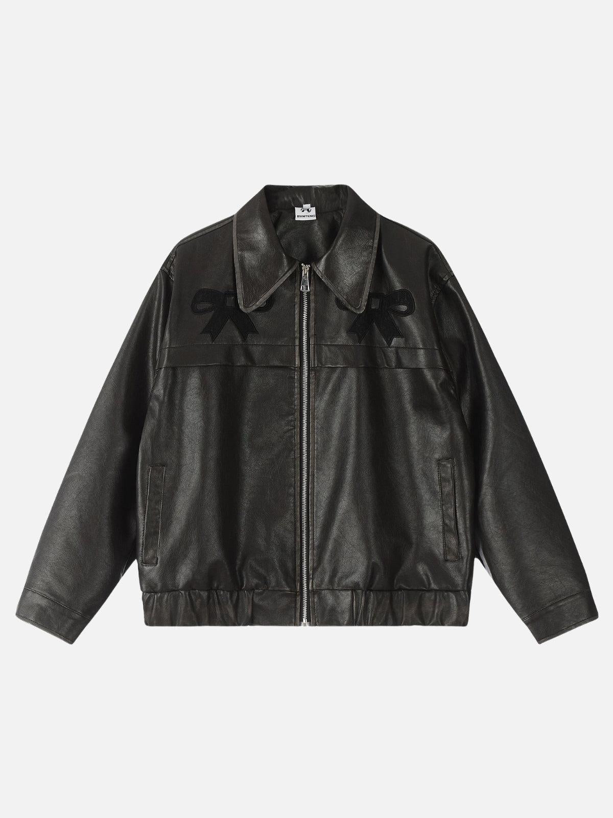 Bow Cropped Faux Leather Jacket