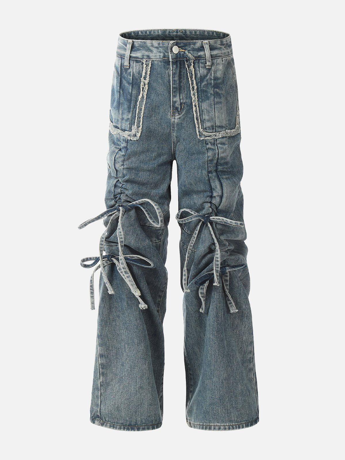 Bow Fringe Washed Jeans