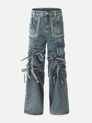 Bow Fringe Washed Jeans