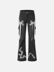 Bow Multi Pocket Washed Jeans