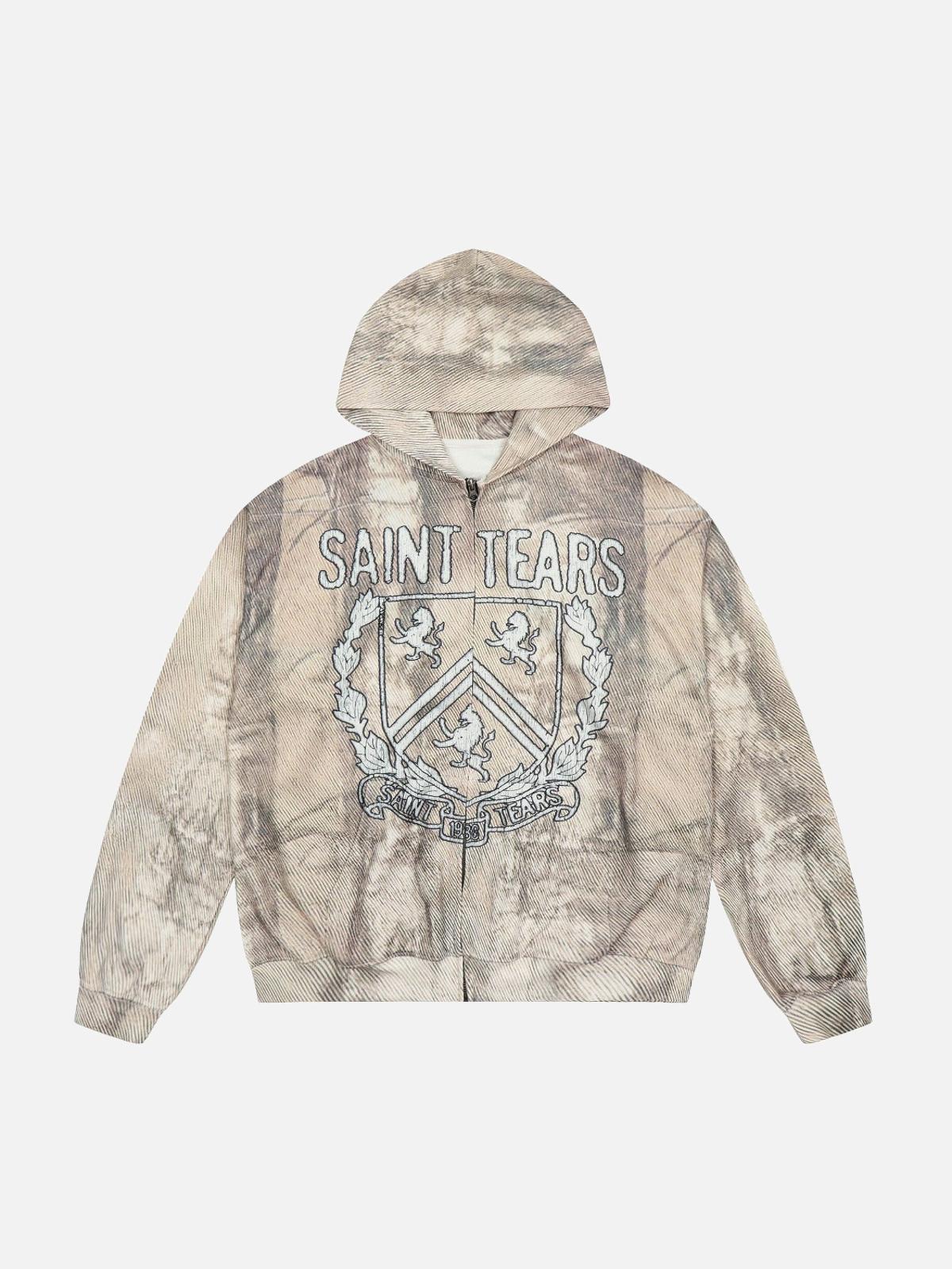 Branch Pattern Letter Print Hoodie