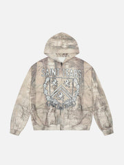 Branch Pattern Letter Print Hoodie