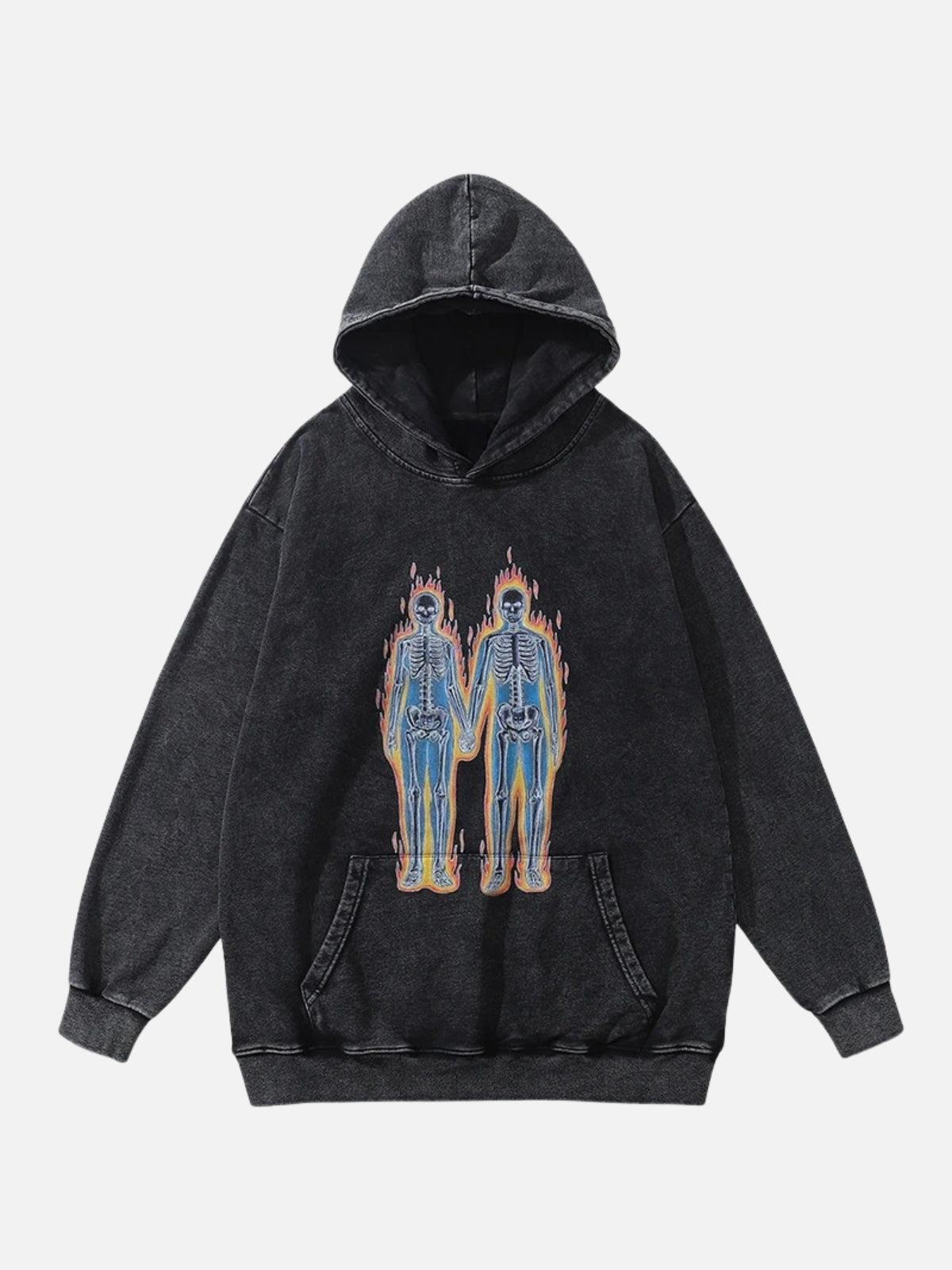Burning Retro Skull Skeleton Graphic Hoodie