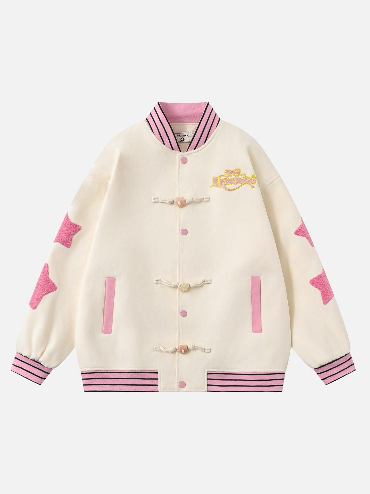 Buttoned Star Embroidered Baseball Jacket