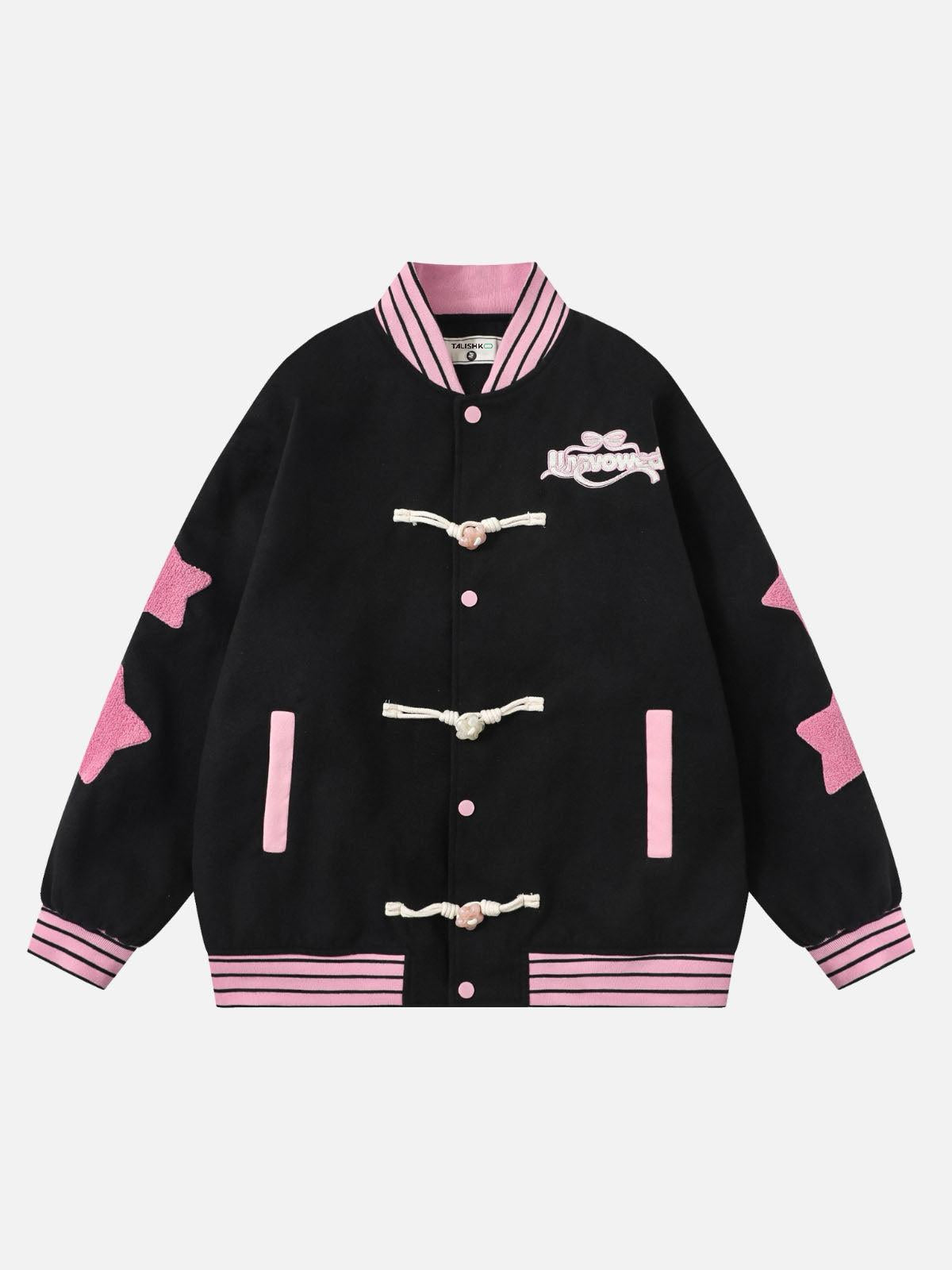 Buttoned Star Embroidered Baseball Jacket