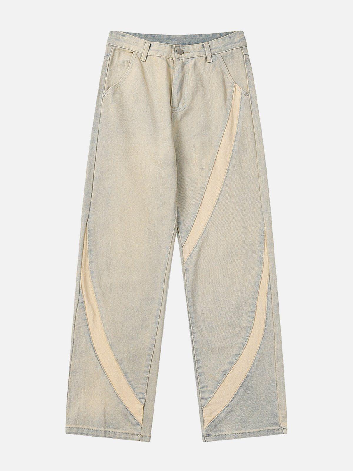 Cambered Patchwork Straight-Leg Jeans