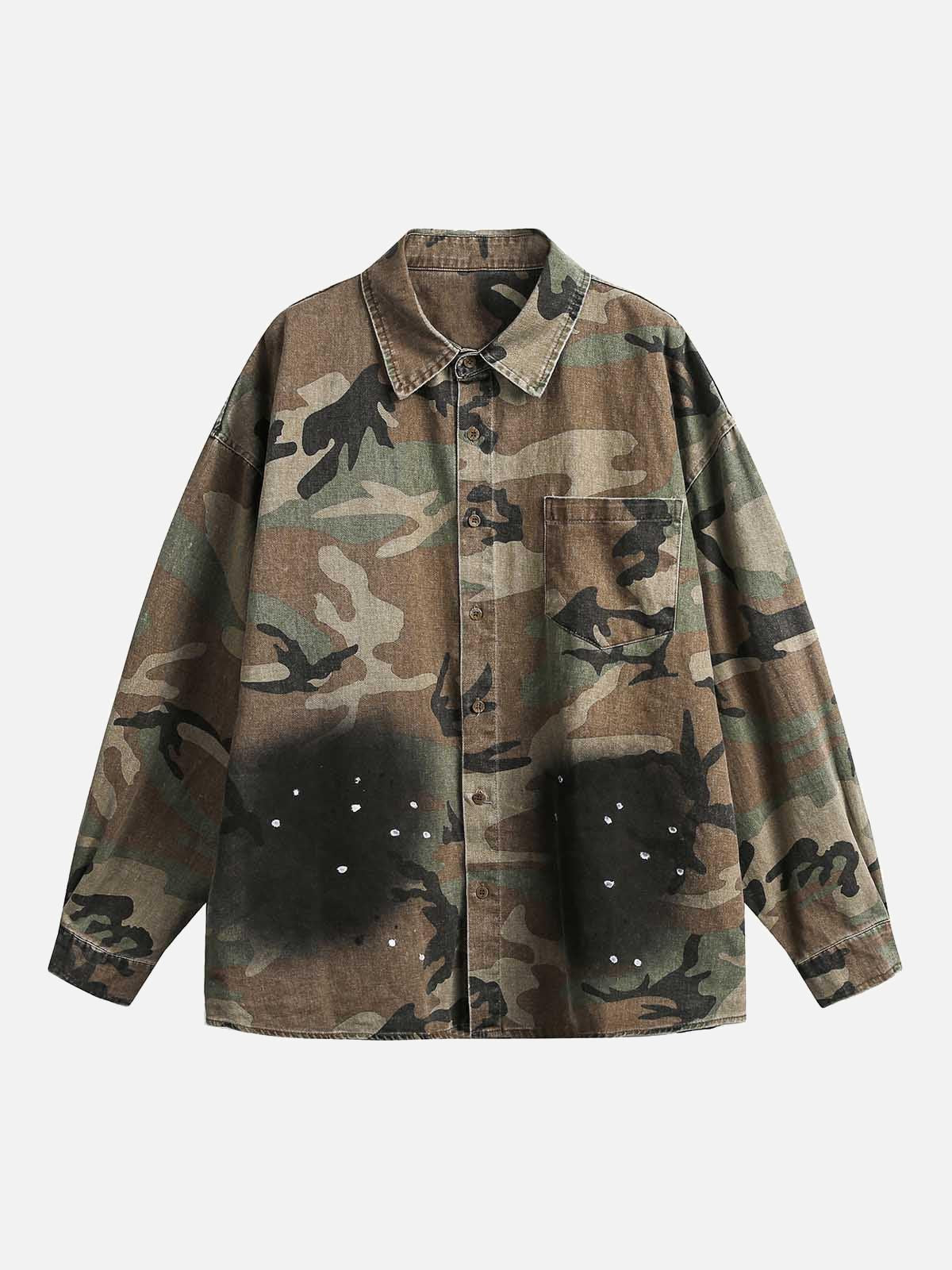 Camouflage Washed Distressed Denim Shirt
