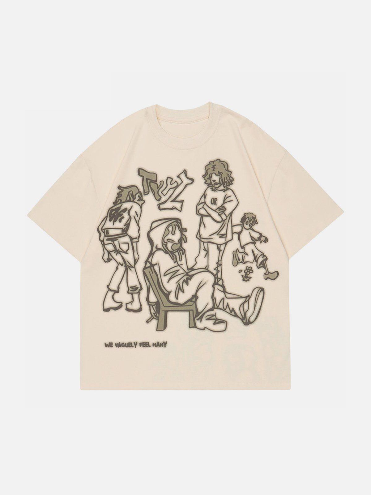 Cartoon Line Character Print Tee