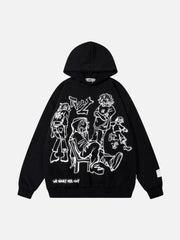 Cartoon Line Character Print Hoodie