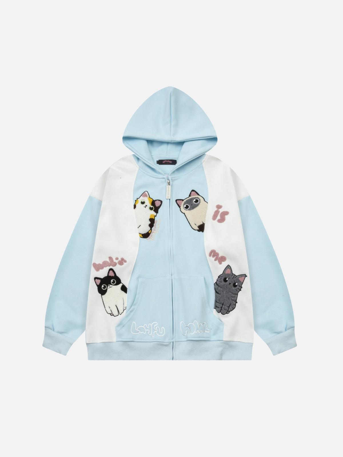 Cat Contrast Color Hoodie