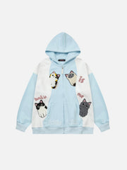 Cat Contrast Color Hoodie