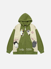 Cat Contrast Color Hoodie