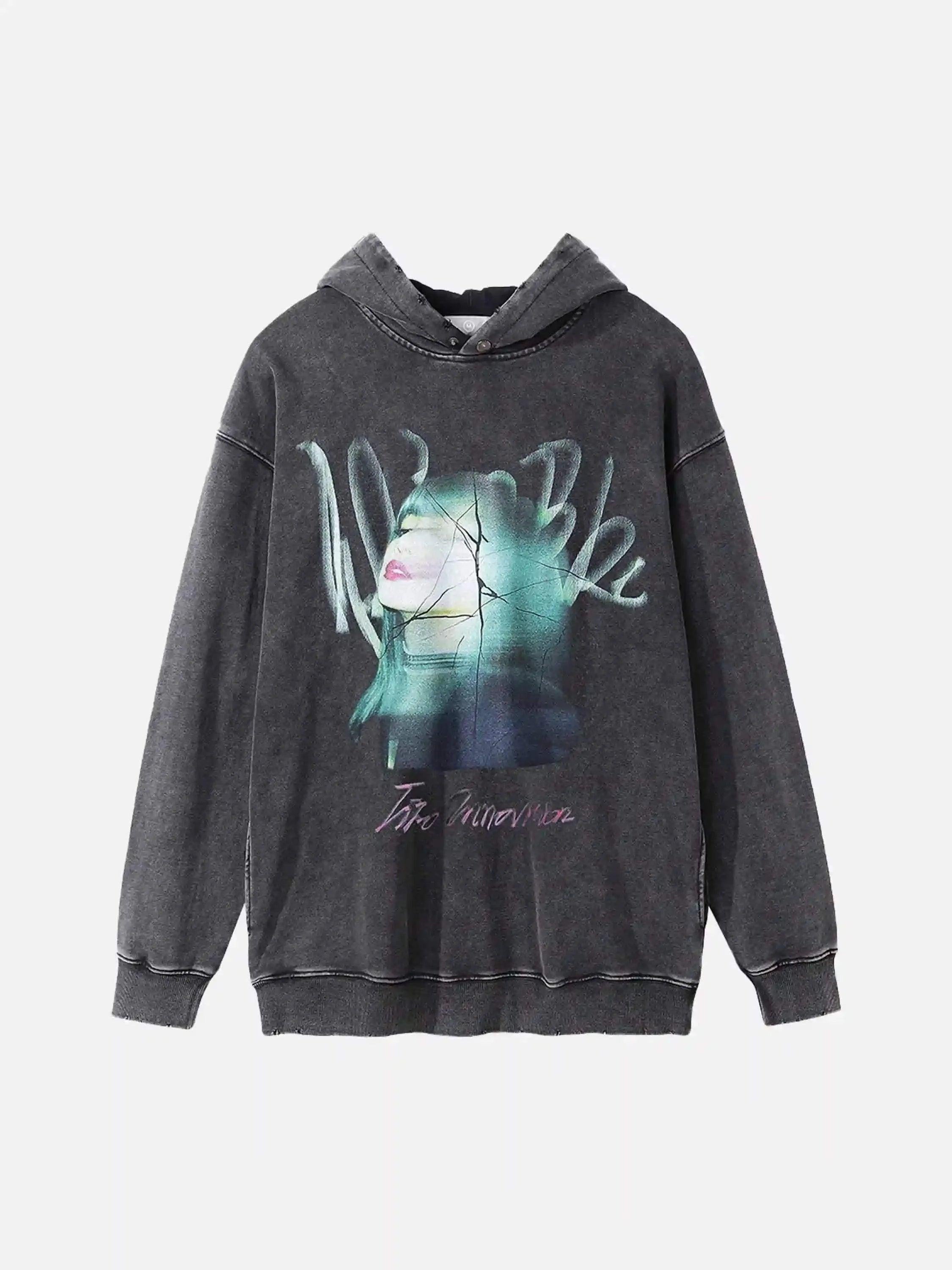 Character Portrait Old Hip-Hop Loose Worn Hoodie