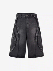 Clean Fit Whisker Patchwork Cropped Denim Jorts