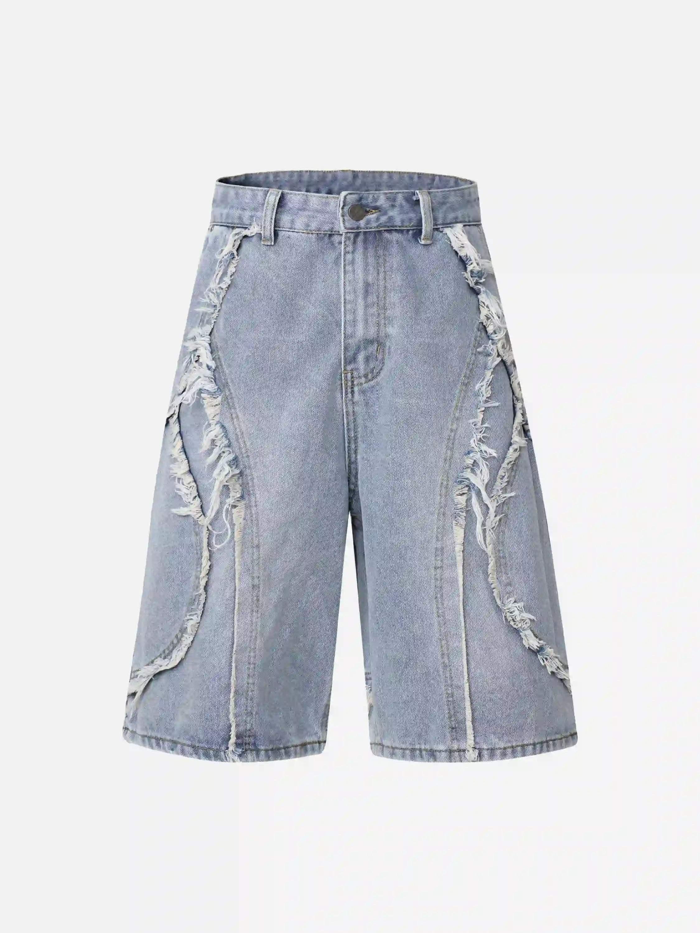 Clean Fit Whisker Patchwork Cropped Denim Jorts