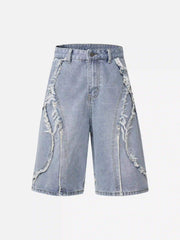Clean Fit Whisker Patchwork Cropped Denim Jorts