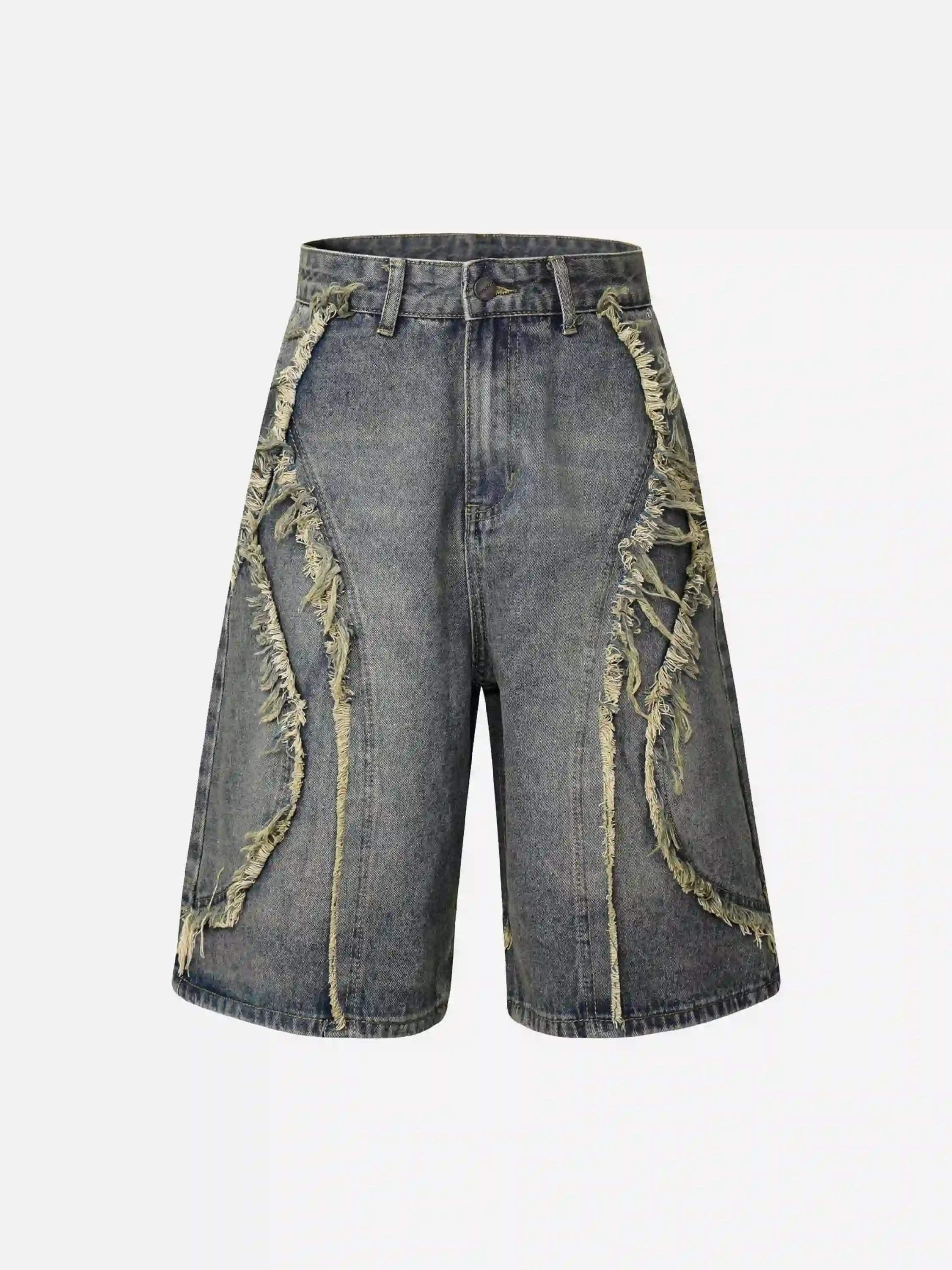 Clean Fit Whisker Patchwork Cropped Denim Jorts