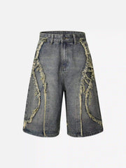 Clean Fit Whisker Patchwork Cropped Denim Jorts