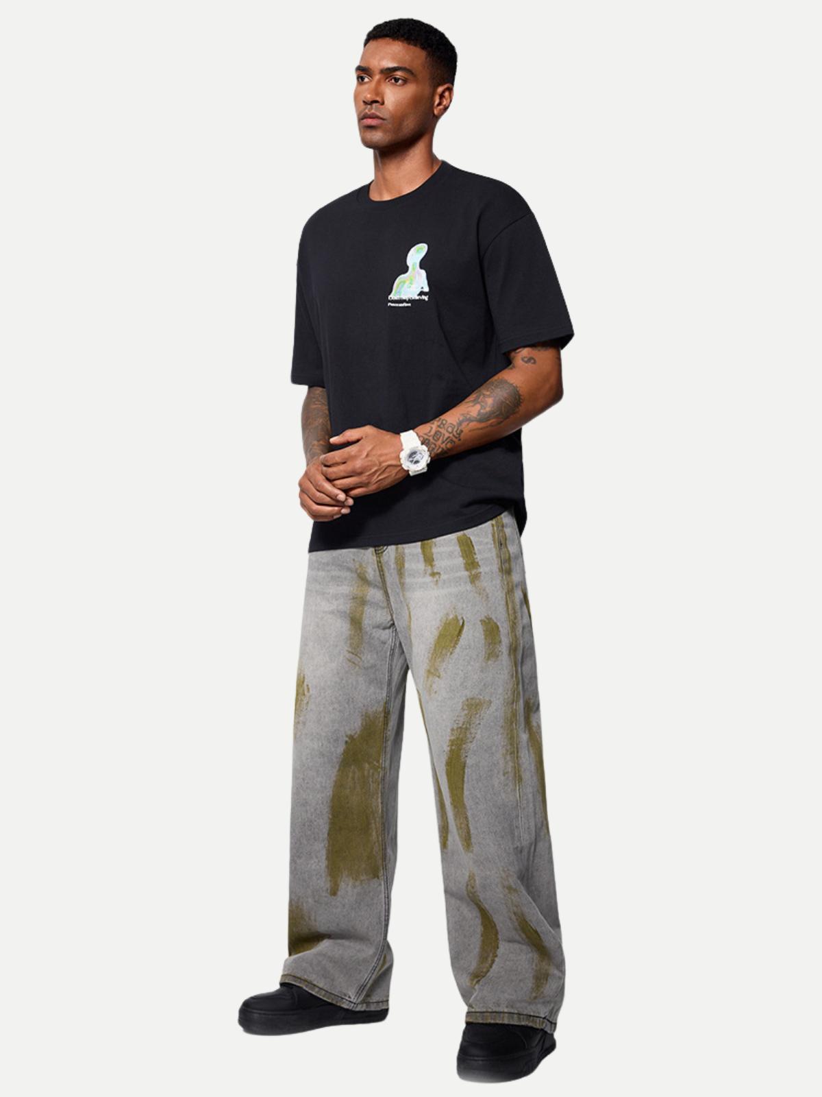 Color Blocking Loose Jeans