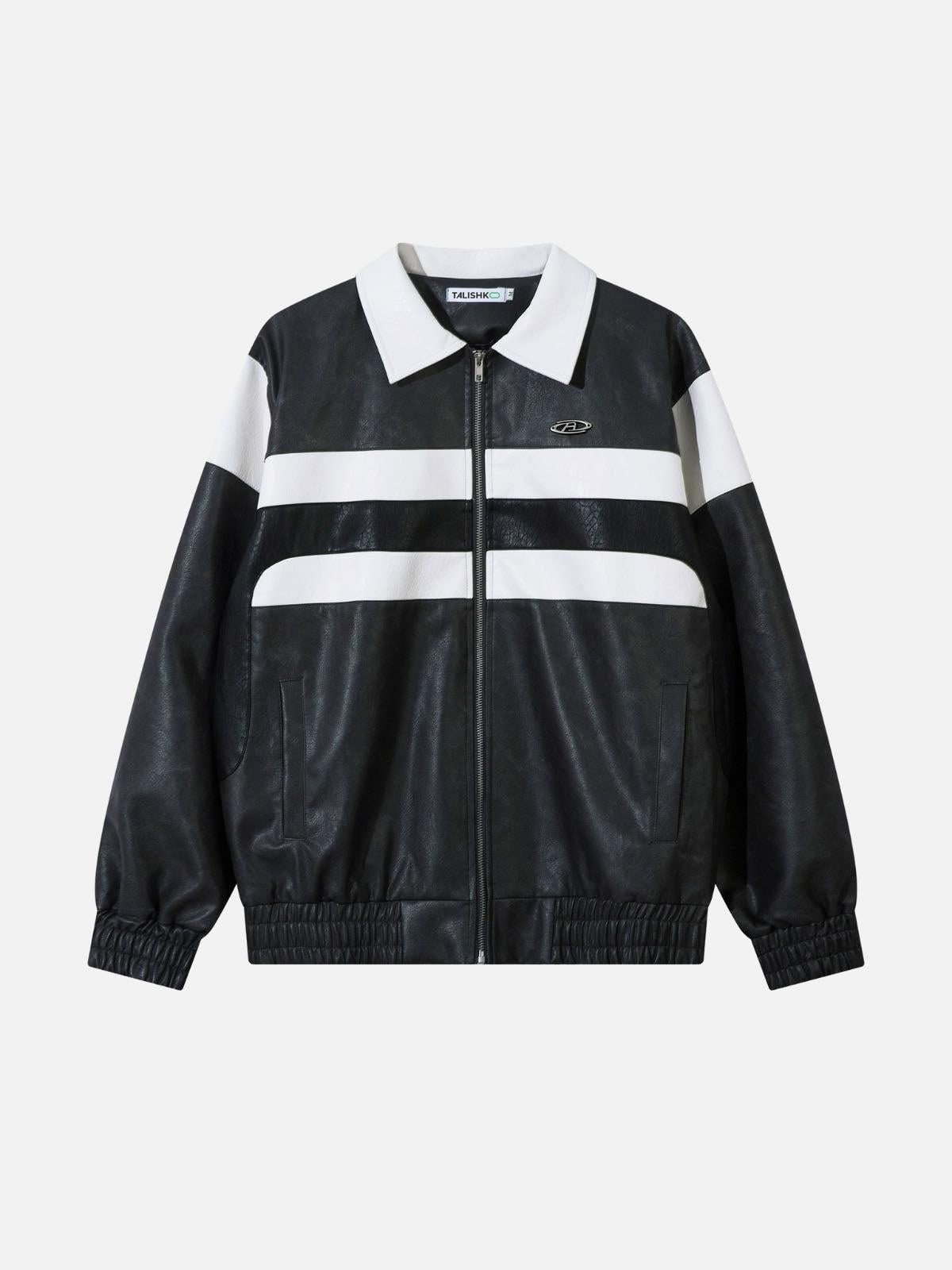 Color Blocking Stripe Faux Leather Jacket