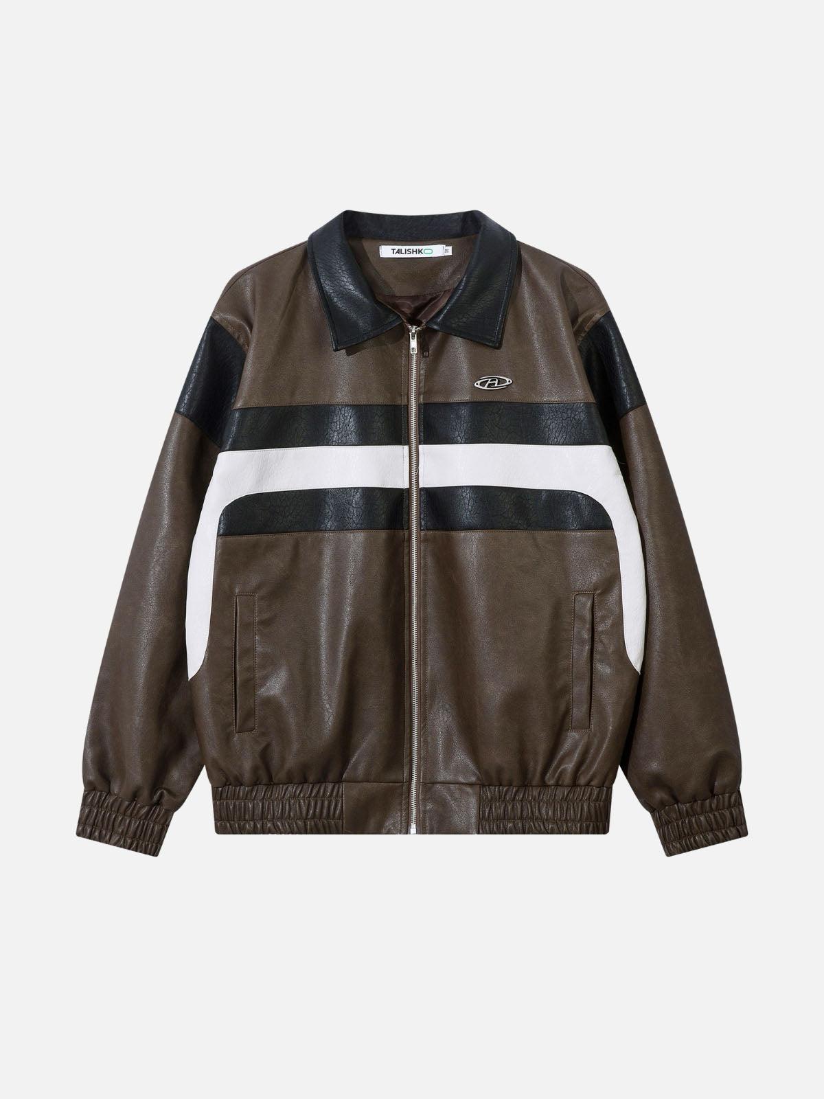 Color Blocking Stripe Faux Leather Jacket