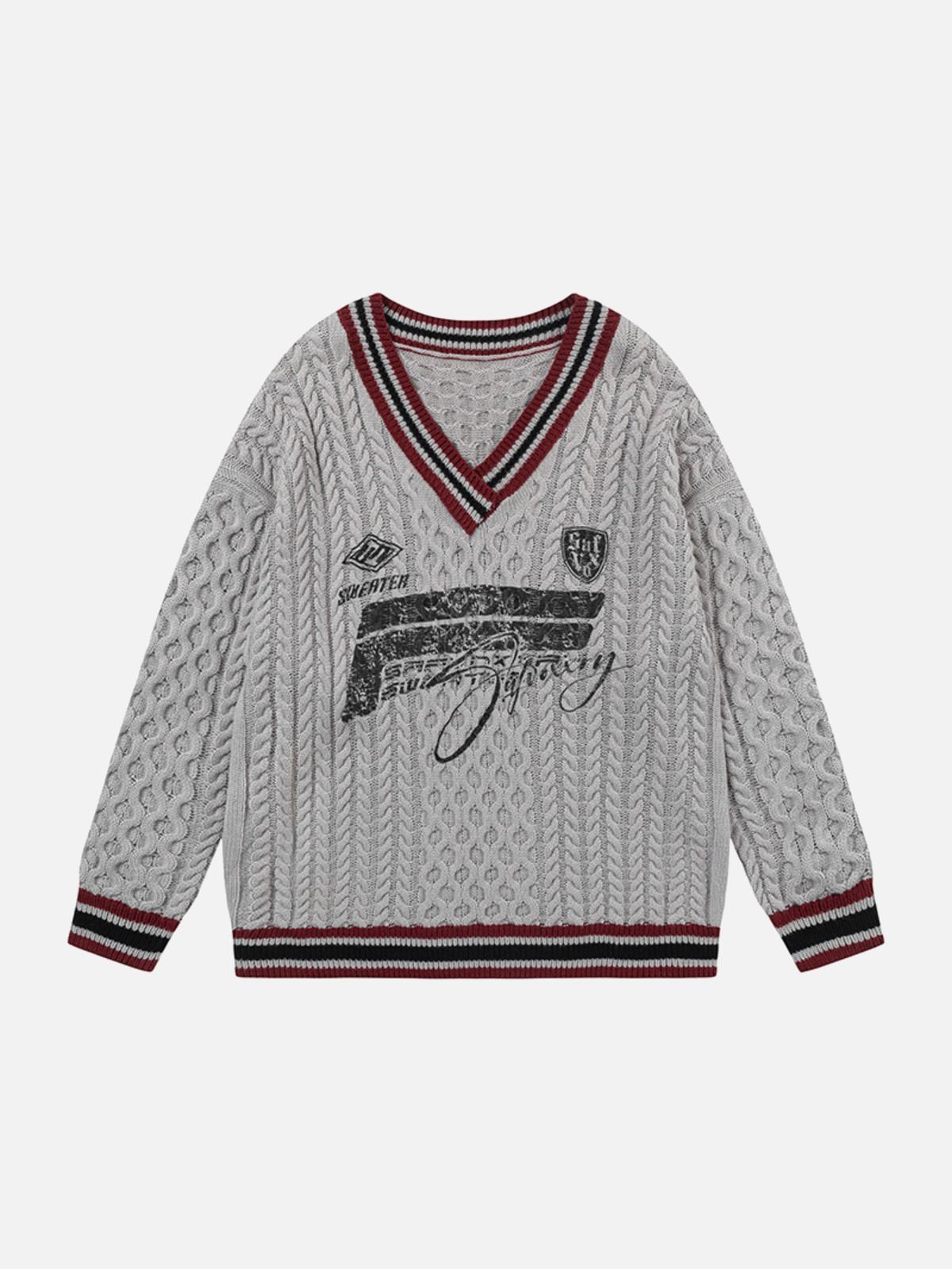 Colorblock Lettering V-Neck Sweater