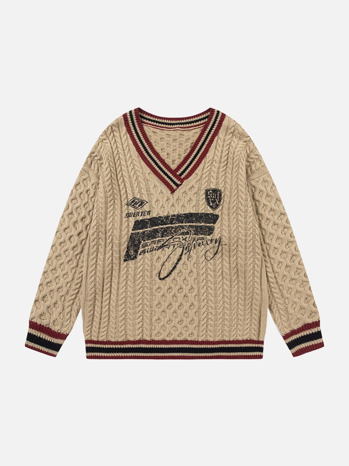 Colorblock Lettering V-Neck Sweater
