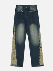 Colorblock Side Embroidery Jeans