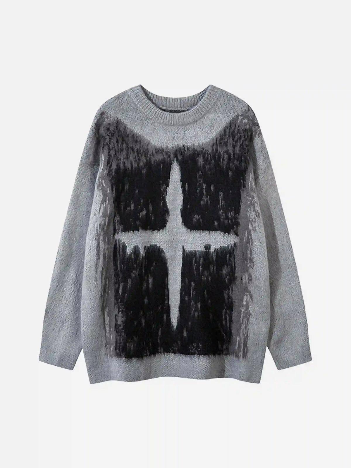 Contrast Color Cross Sweater