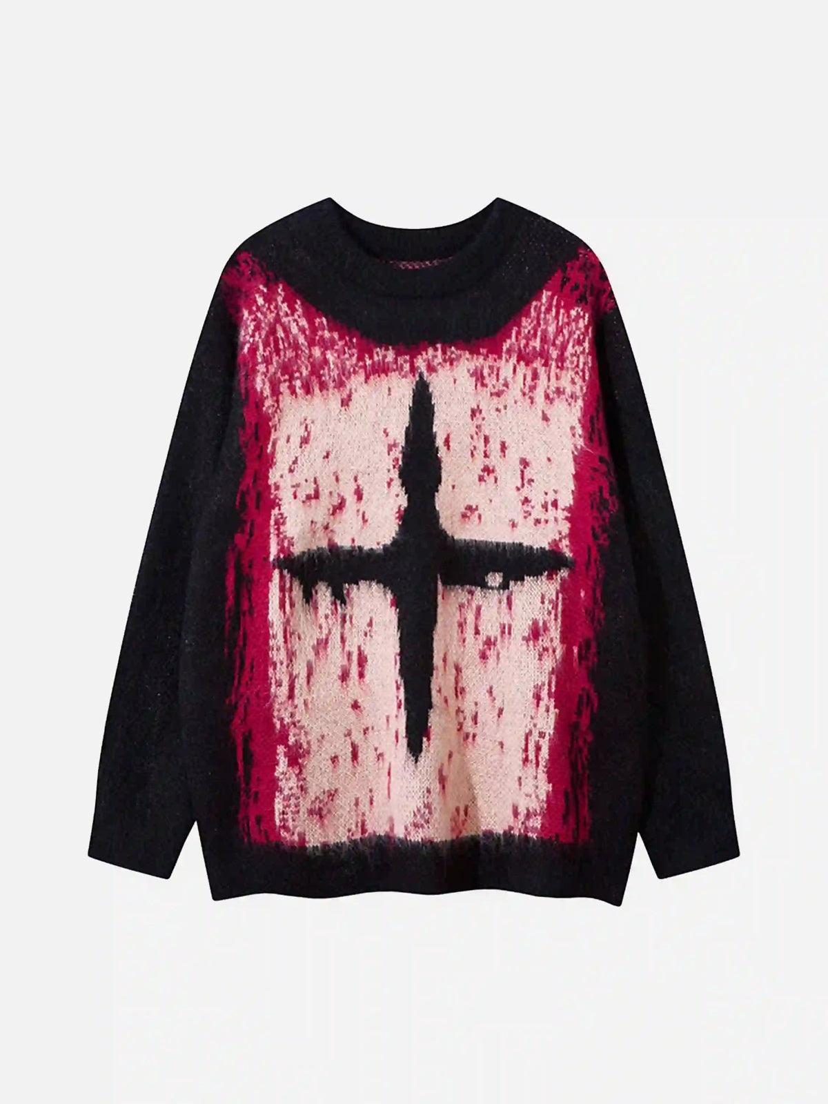 Contrast Color Cross Sweater