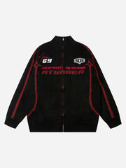 Contrast Color Racing Zip-Up Cardigan