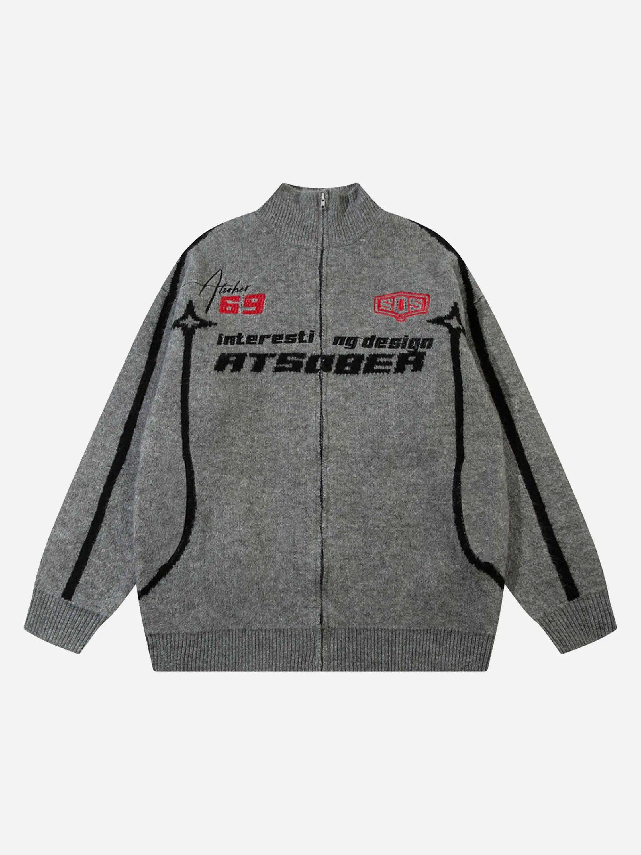 Contrast Color Racing Zip-Up Cardigan