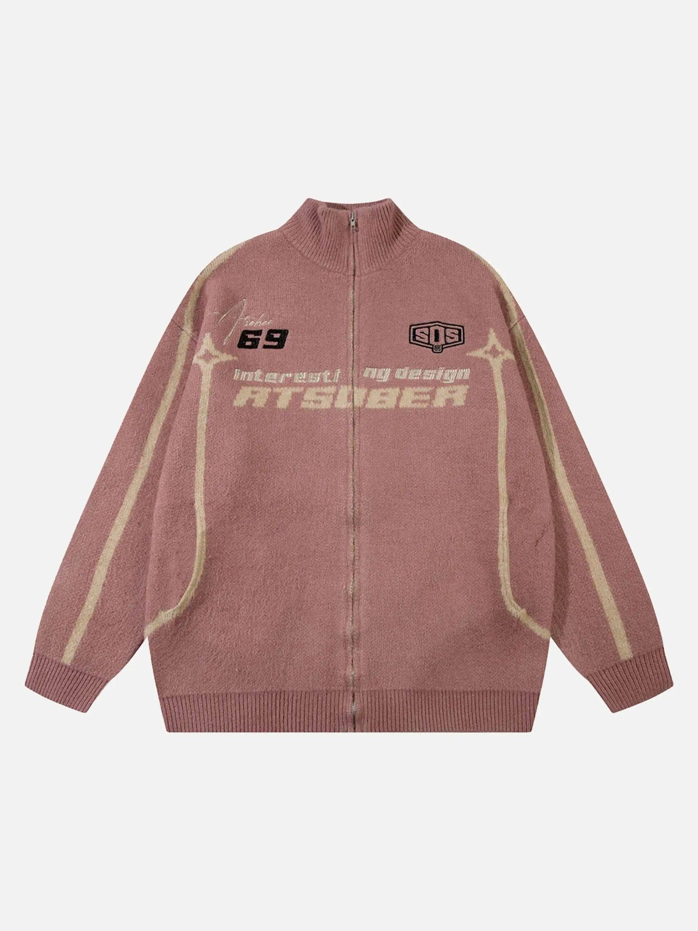 Contrast Color Racing Zip-Up Cardigan