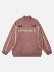 Contrast Color Racing Zip-Up Cardigan