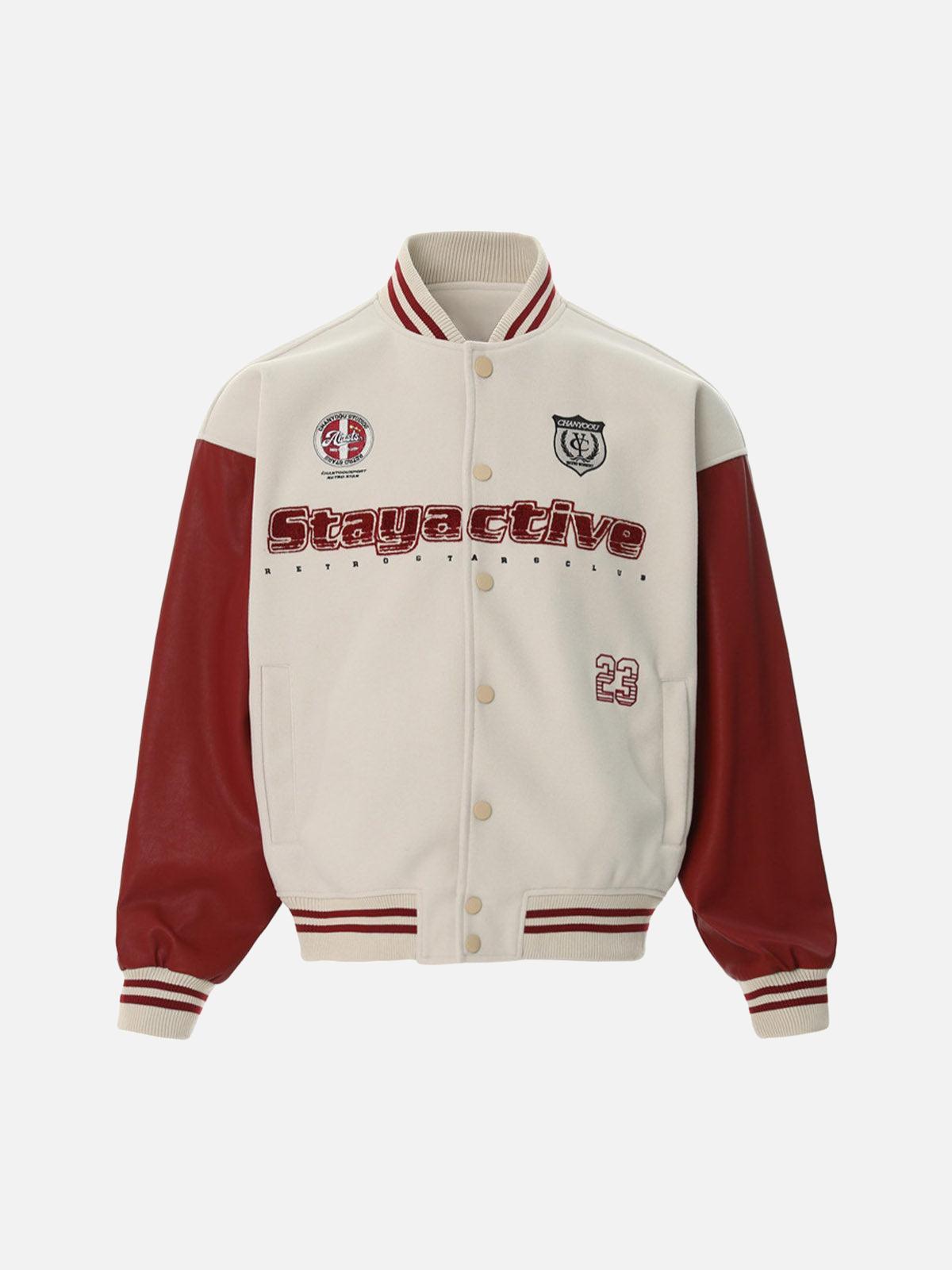 Contrast Color Stitching Embroidery Bomber Jacket