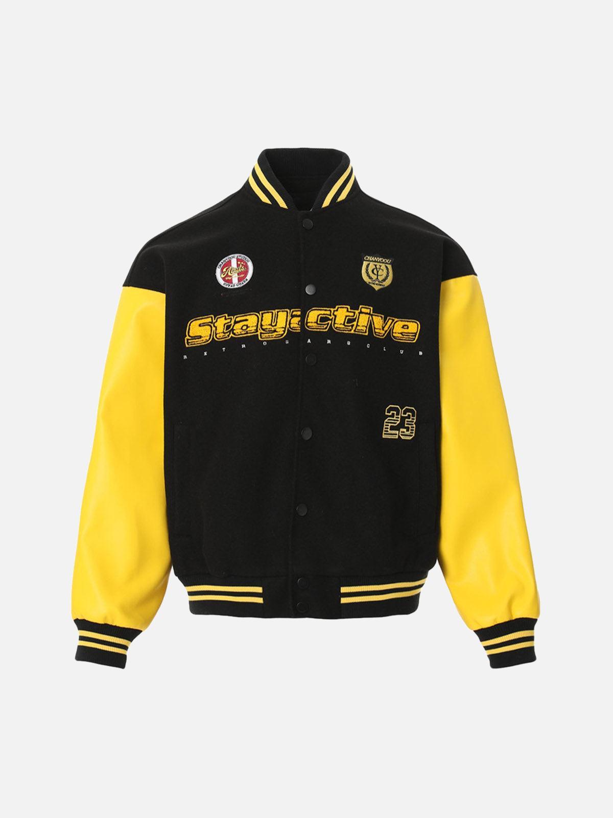 Contrast Color Stitching Embroidery Bomber Jacket