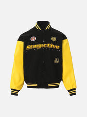 Contrast Color Stitching Embroidery Bomber Jacket